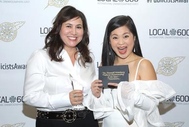 Winner of the Maxwell Weinberg Publicist Showmanship Television Award,  Denise Godoy, (L) and presenter Kelly MArie Tran at the 55th Annual ICG  Publicists Awards Photo (2018-03-02)